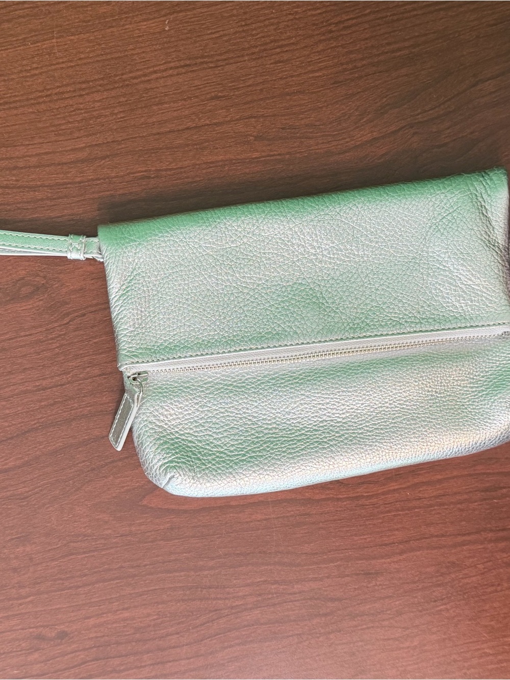Talbots Metallic Silver Foldover Wristlet Clutch Bag